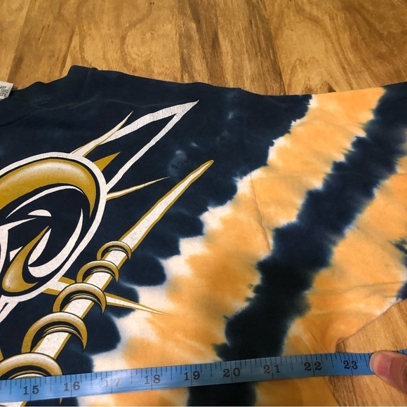 Vintage 90s Liquid Blue St Louis Rams Tie Dye Blue Gold V Stripes T-Shirt Large - Picture 6 of 8